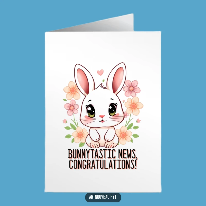 Free Printable Rabbit Congratulations Card: Floral Rabbit Expressive Eyes Downloadable