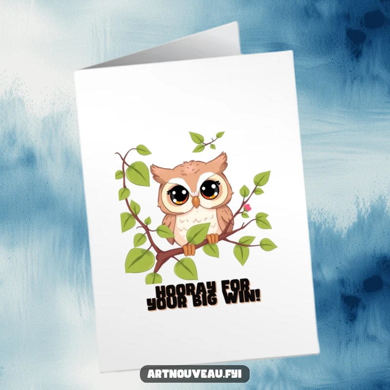 Funny Free Printable Congratulations Card with a cute owl peeking from behind a vine, offering a wise and cheerful congratulatory message.