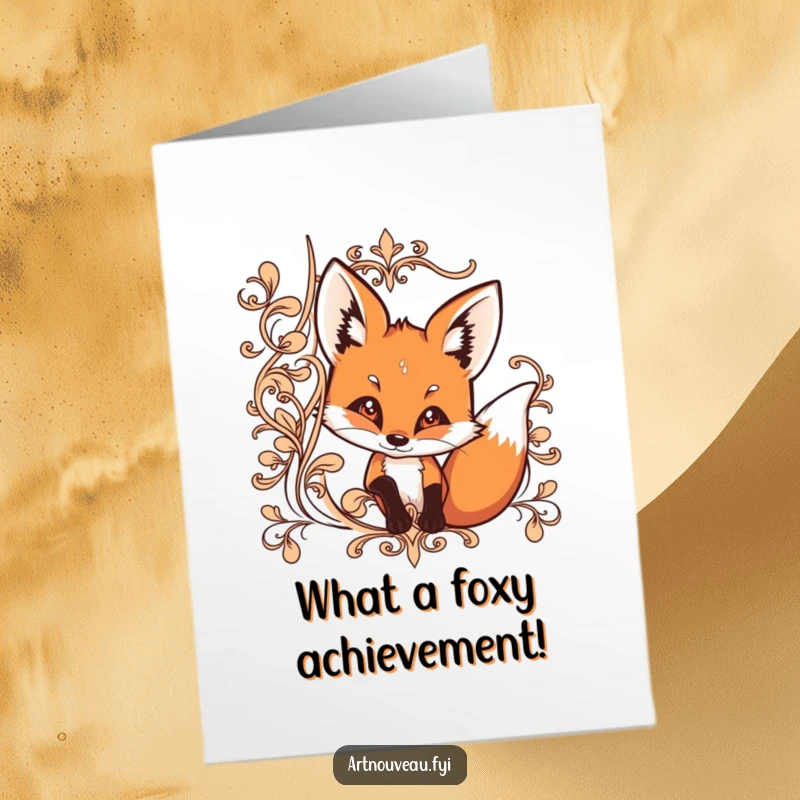 Funny free printable congratulations card: Curious fox peeking out, celebrating successes with wit, downloadable.
