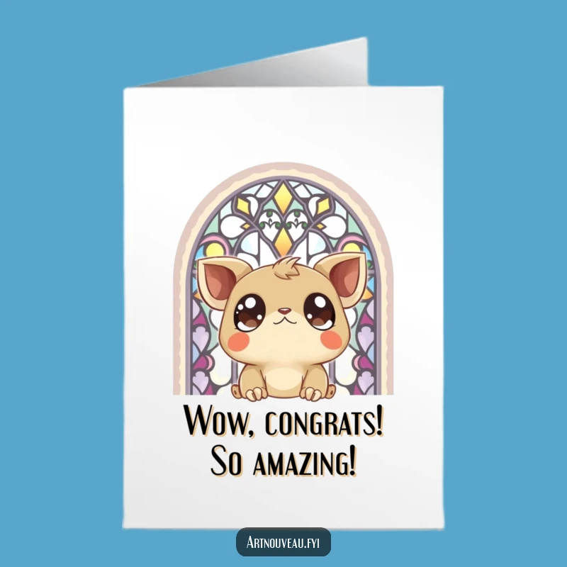 Free Printable Congrats Card: Creature's Gaze at Stained Glass for Your Big Win