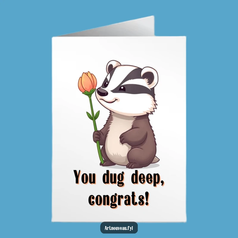 Free Printable Congrats Card: Badger Grinning, Funny Downloadable Flower Celebration