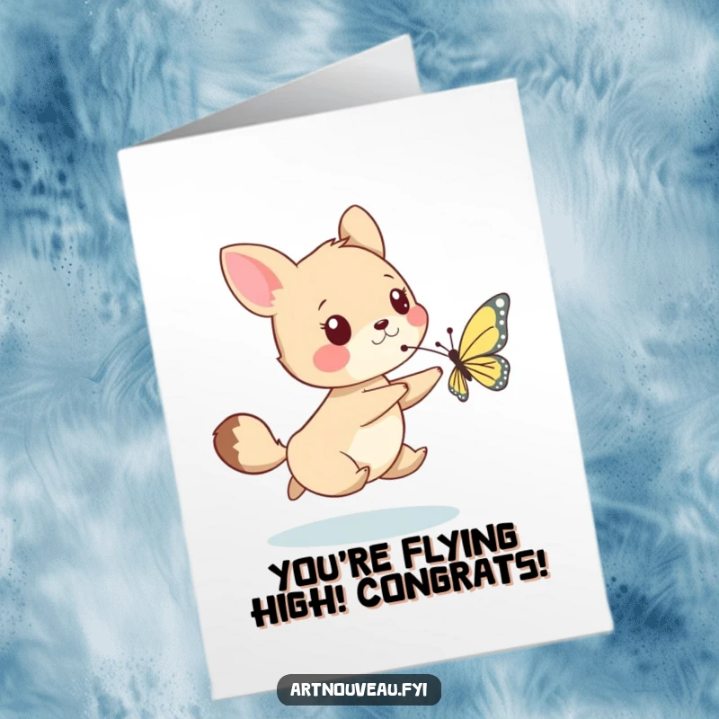 Funny Free Printable Congrats Card: A whimsical animal in playful pursuit of a delicate butterfly, a fun congratulations.