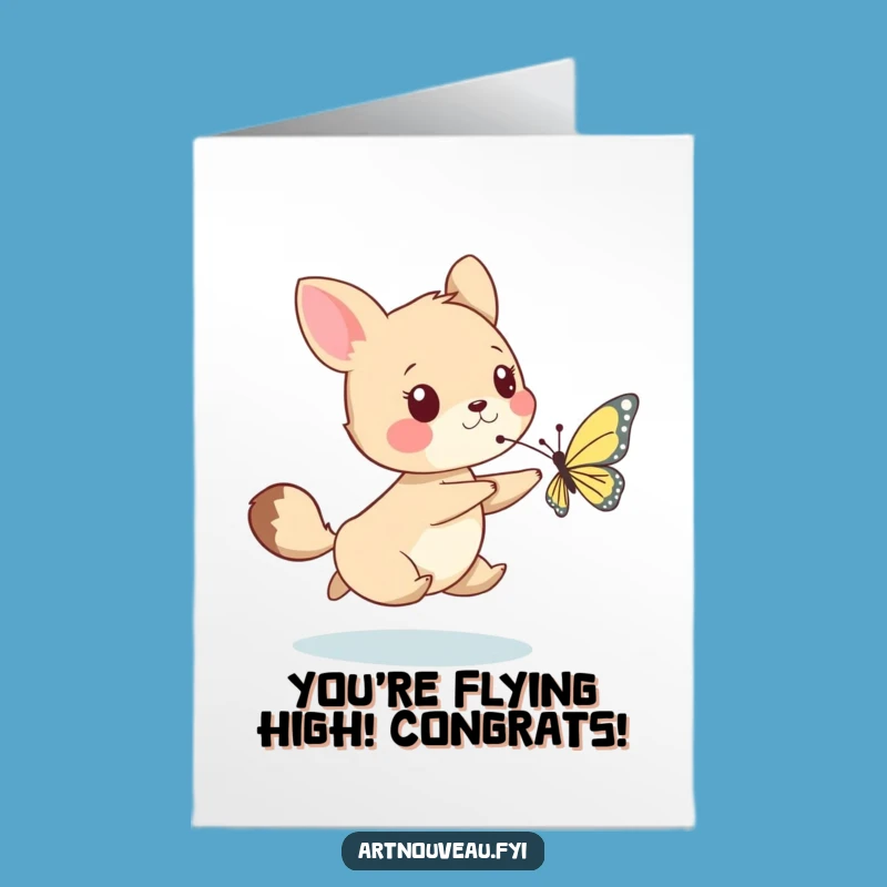Free Printable Congrats Card: Animal's Butterfly Pursuit - Funny Download