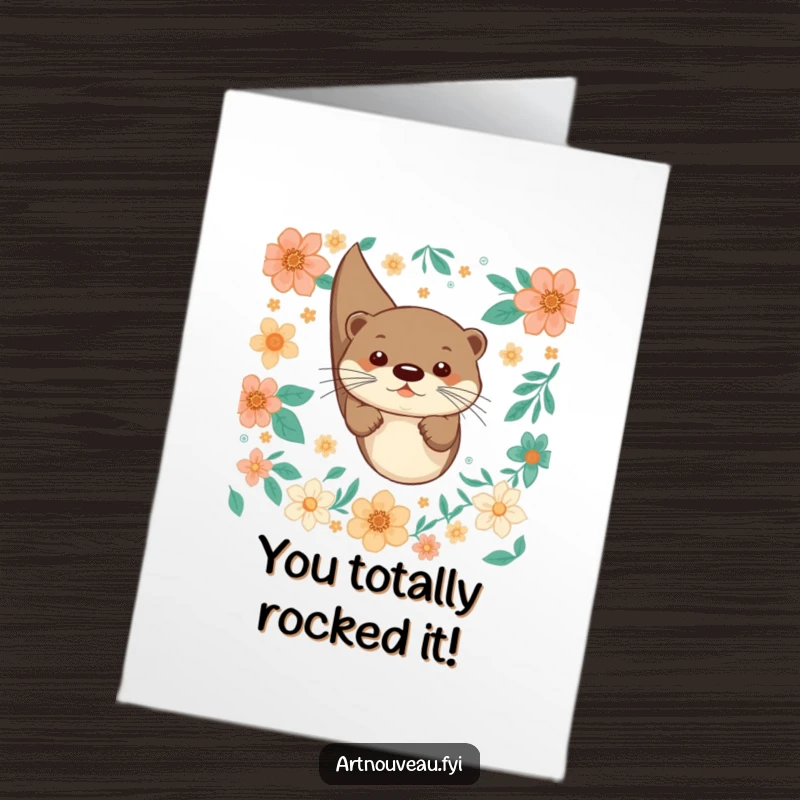 Funny free printable congratulations card: Playful otter joyfully diving, celebrating success with a splash, downloadable.