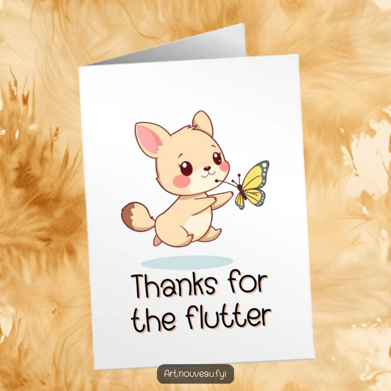 Funny Free Printable Thank You Card: A cheerful animal chasing a small butterfly, a cute and funny thank you.