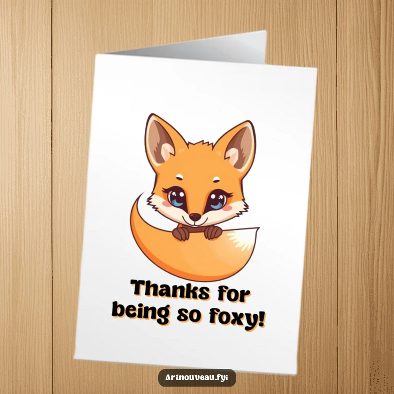 Funny Free Printable Thank You Card: Curious fox with bright eyes peeking from elegant lines.