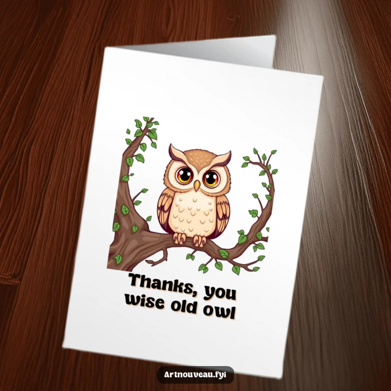 Funny Free Printable Thank You Card featuring a wise owl, a downloadable way to express thanks with a touch of humor.