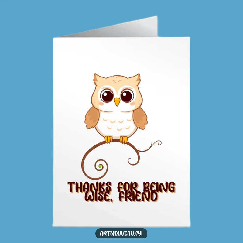 Free Printable Thank You Card: Happy Owl Perched, Funny Downloadable Gratitude Art