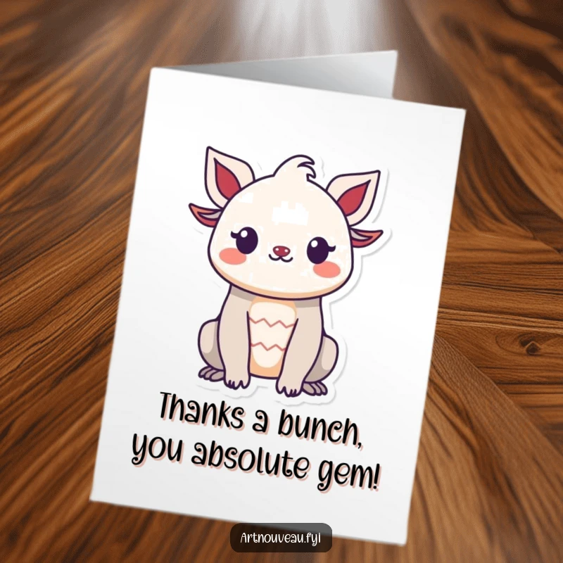 Funny Free Printable Thank You Card: Smiling creature's organic silhouette, abstract decorative style, a unique way to say thanks.