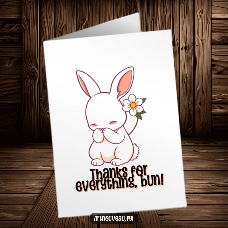Funny Free Printable Thank You Card: Art Nouveau rabbit bowing gracefully, adorned with a flower, conveying sincere thanks.