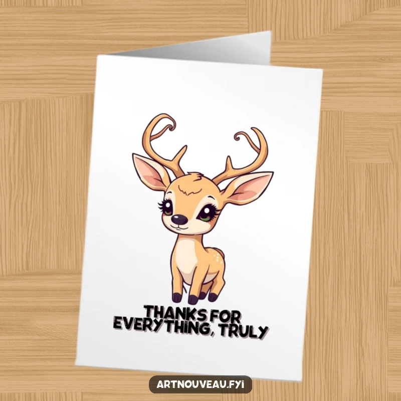 Funny Free Printable Thank You Card with a wondrous deer, perfect for expressing gratitude with a downloadable, humorous touch.