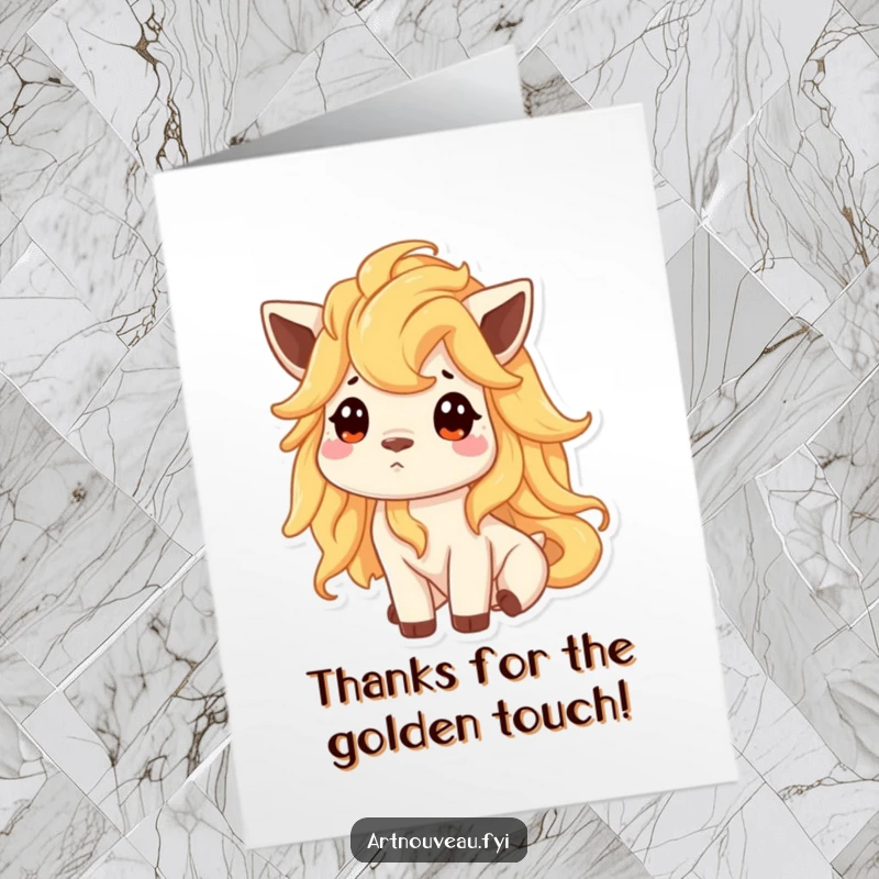 Funny Free Printable Thank You Card: Animal with a magnificent golden mane looks up with thanks.