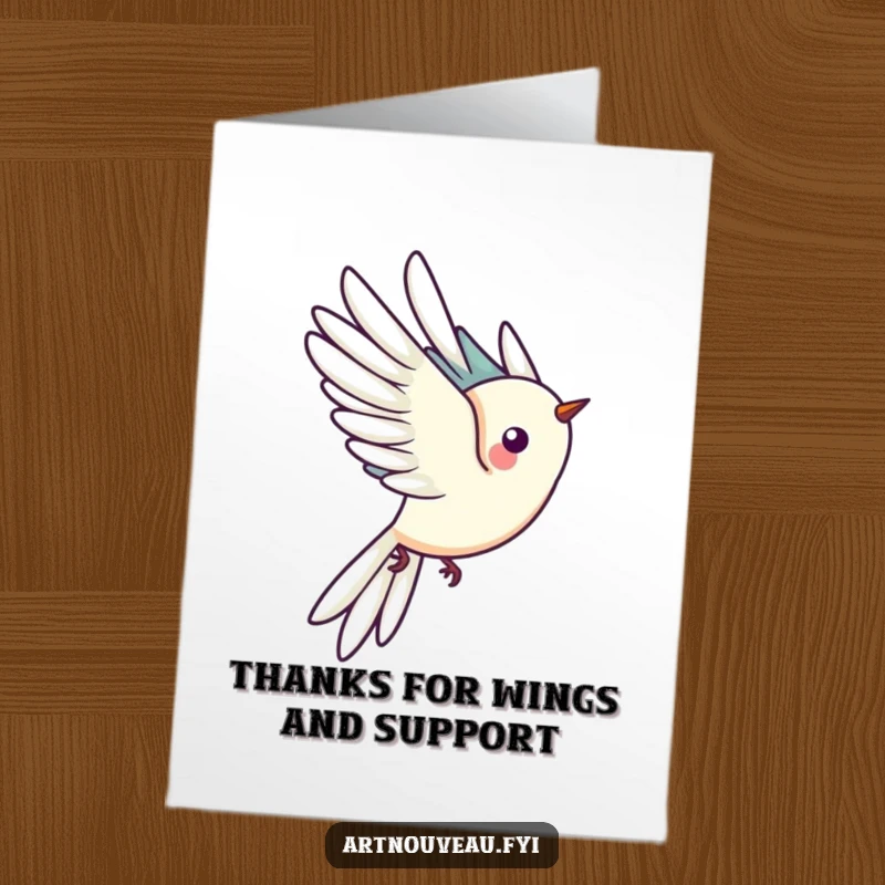 Funny Free Printable Thank You Card: Bird with Long Tail Feathers in Flight, DIY Gift