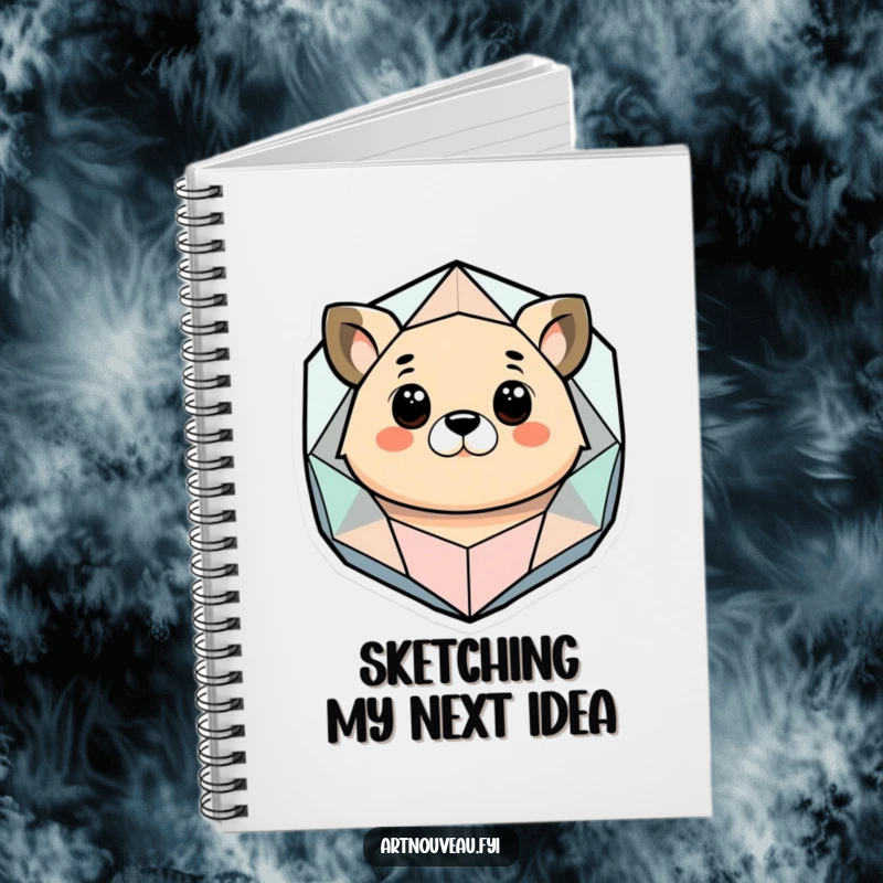 Funny notebook with a stylized animal contemplating a geometric and organic abstract shape, perfect for jotting notes, ideas, and creative thoughts.