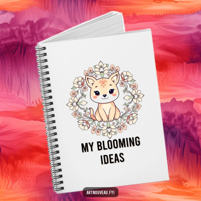 Funny notebook featuring an animal surrounded by intricate, symmetrical floral elements, ideal for notes, sketches, and nature-inspired journaling.