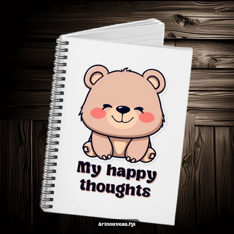 Funny bear notebook with flowing, organic lines and a contented smile on the cover, perfect for jotting down happy thoughts with whimsy.