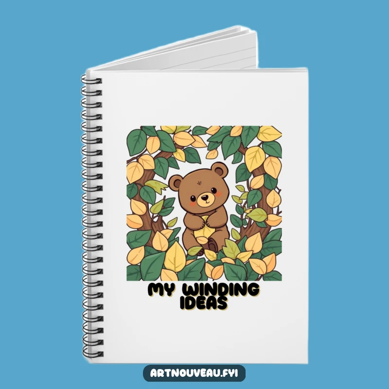 Funny Bear Leaf Labyrinth Notebook, Organic Journal, Nature Lover's Stationery