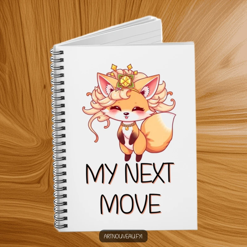 Funny fox notebook, cute animal in ornate hairpiece playfully twirling, journal, diary, creative writing, excellent funny gift.