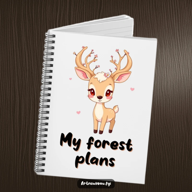 Funny deer notebook, playful animal with blossom-adorned antlers, journal, diary, creative writing, unique funny gift.