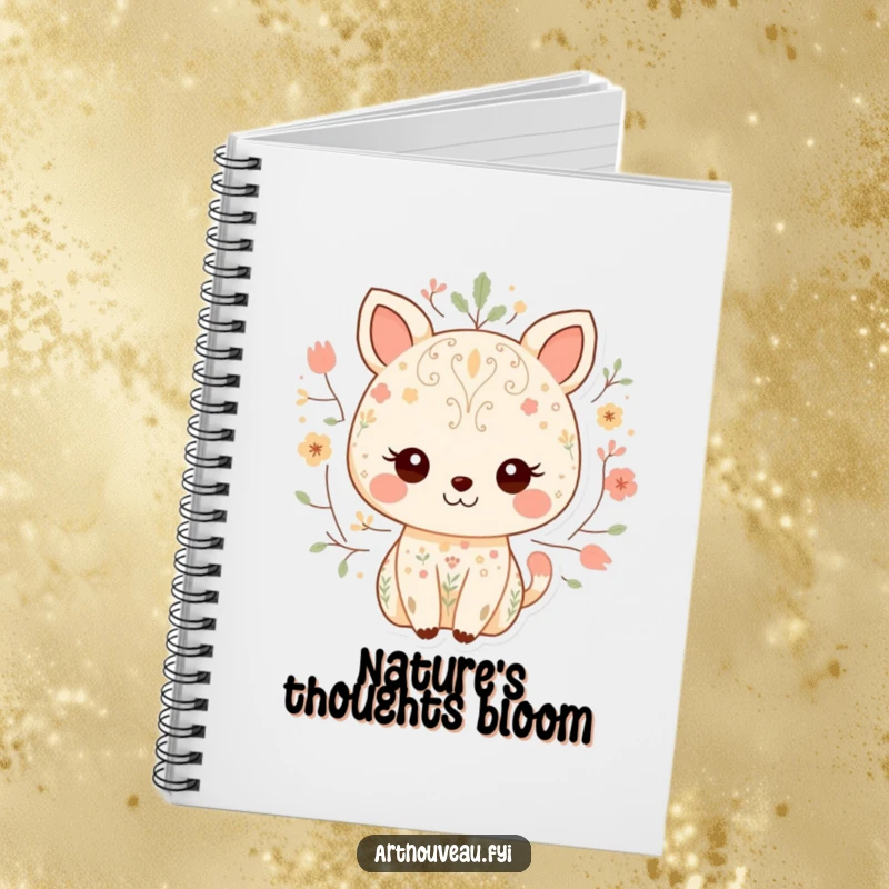 Funny notebook with a sweet animal character smiling amidst delicate nature patterns, ideal for capturing notes with a touch of playful elegance.
