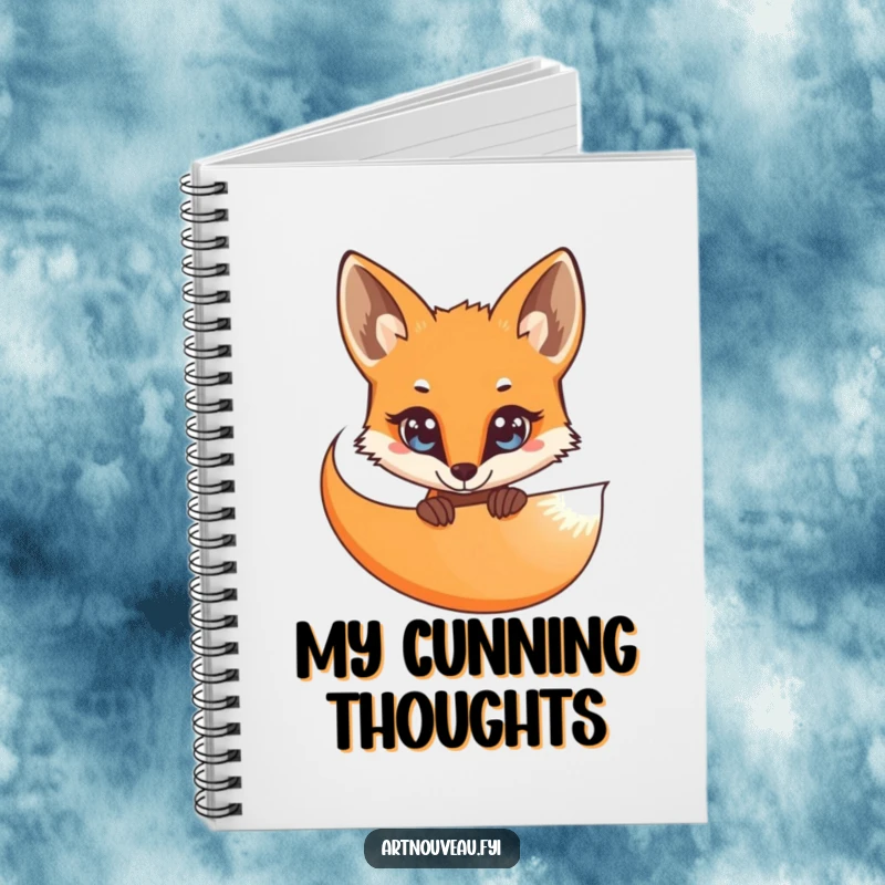 Funny Notebook: A curious fox with bright eyes peeking from behind an elegant, flowing organic curve, ideal for planners.