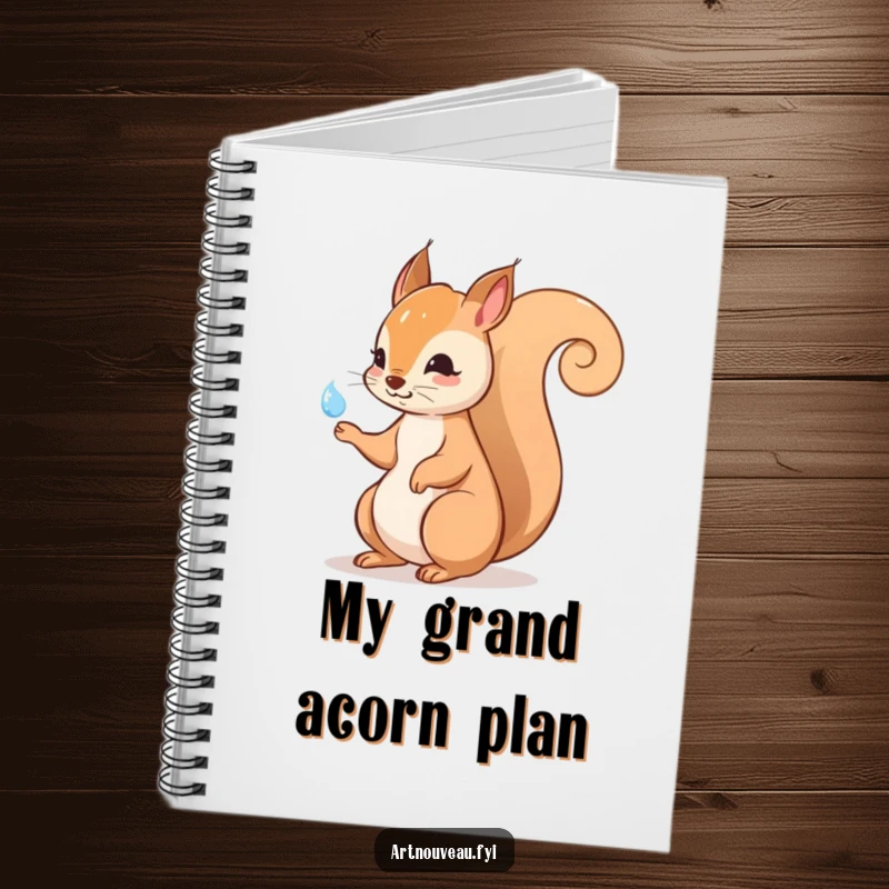 Funny squirrel notebook with an elegant swirling tail design on the cover, perfect for jotting down notes with a touch of whimsical flair.