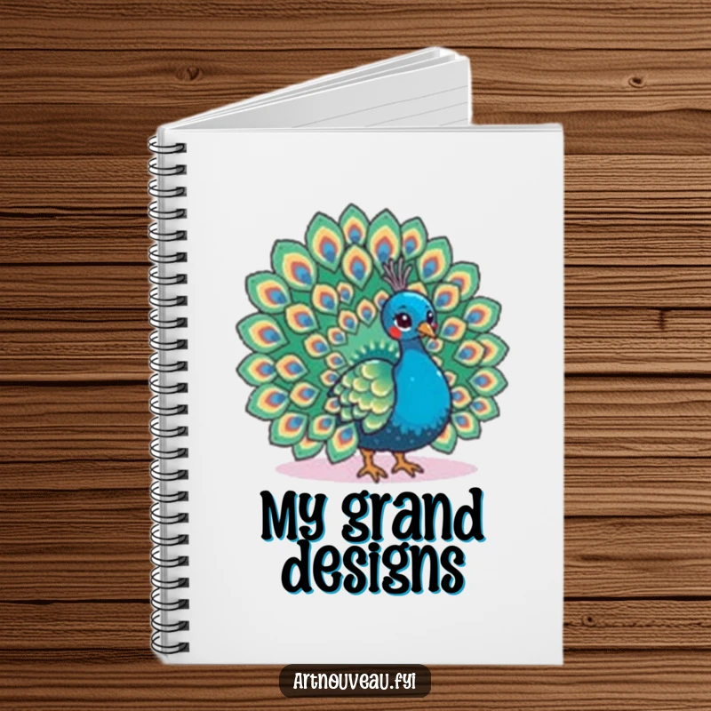 Funny notebook with a peacock fanning its tail with elaborate feather patterns, perfect for elegant journaling and note-taking.