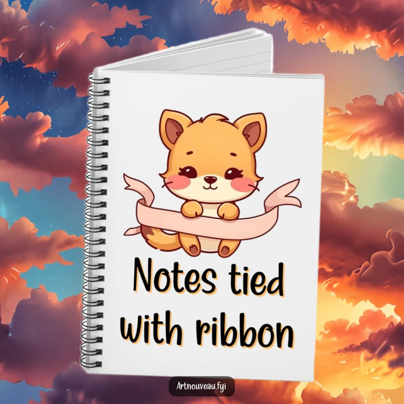 Funny notebook with an animal playfully entwined with a decorative ribbon, ideal for notes, sketches, and creative writing.