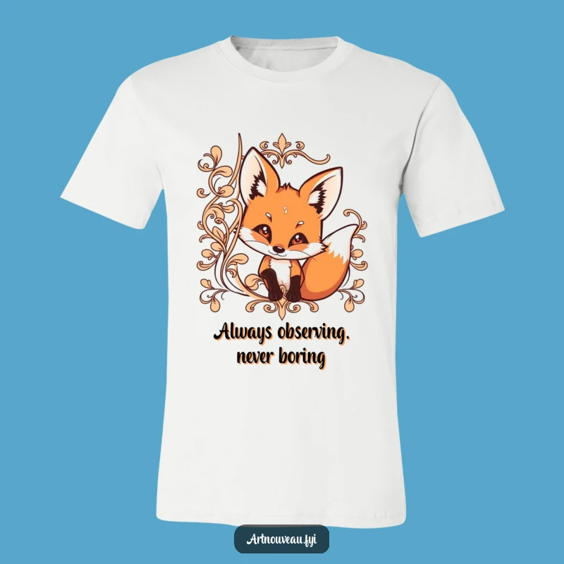 Funny Fox Peek T-Shirt: Curious Feline, Ornate Patterns, Adventurous Funny Gift