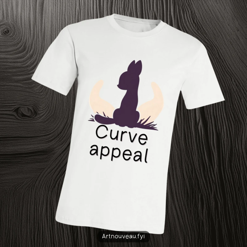 Funny t-shirt with a distinct animal silhouette set against a backdrop of smooth, organic, abstract curved lines, showcasing artistic flair.