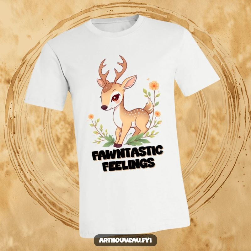 Funny Deer T-Shirt: A graceful deer character beautifully entwined with lush decorative foliage, offering a touch of natural humor.