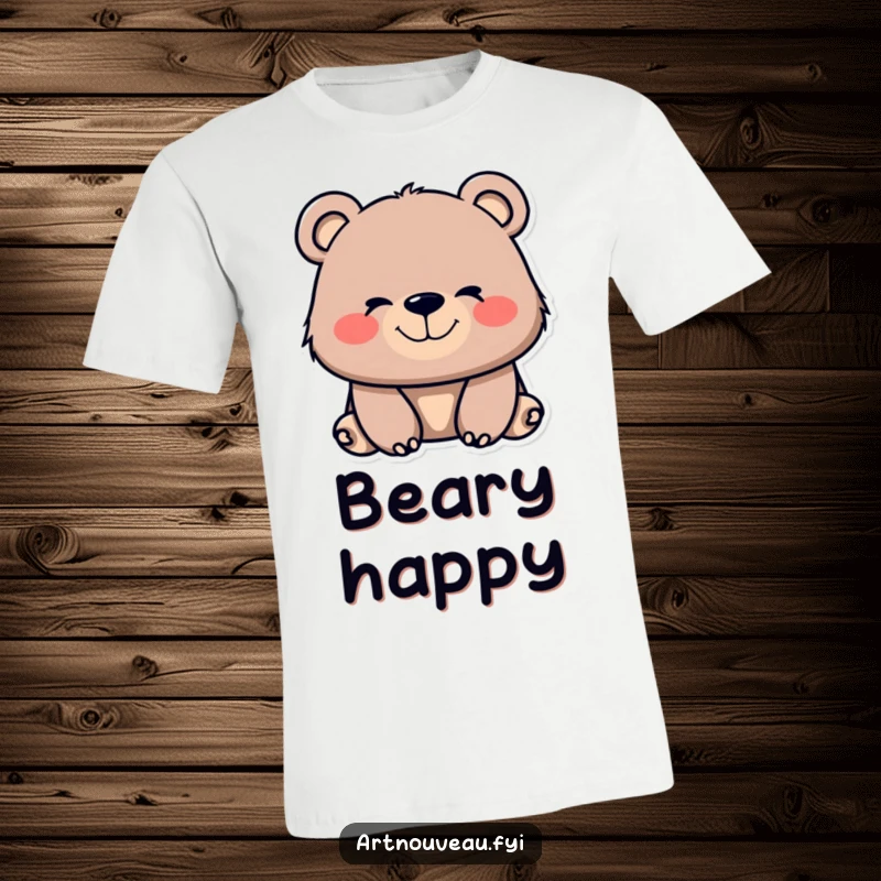 Funny bear t-shirt showcasing flowing, organic lines on its muzzle and a contented smile, perfect for comfort and happy vibes.