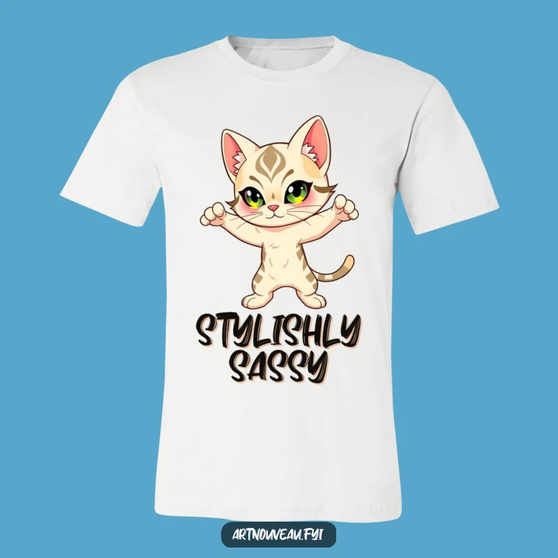 Funny Feline T-Shirt: Dynamic Art Nouveau Cat Design for Stylish Fans