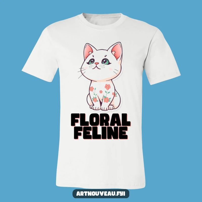 Funny Floral Cat T-Shirt - Stylized Art Design, Comfortable Funny Gift Tee