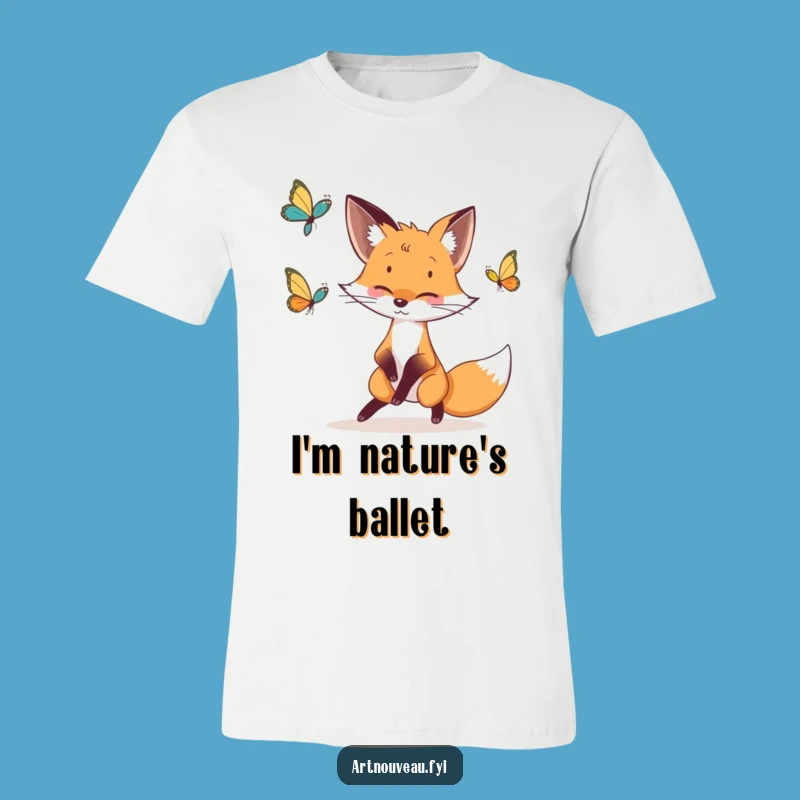 Funny Fox Butterfly Chase T-Shirt: Elegant Lines Tee Gift
