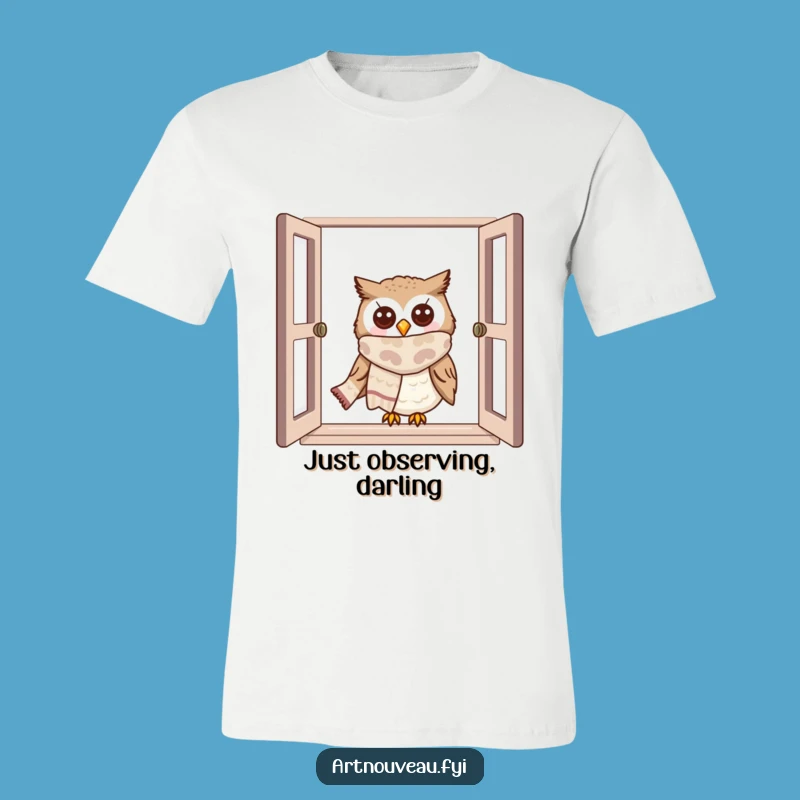 Funny Owl Window Peek T-Shirt: Cute Scarf Owl Graphic Tee Gift