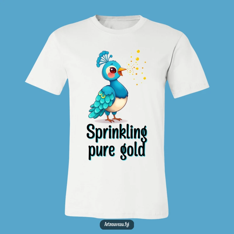 Funny Golden Dust Peacock T-Shirt: Playful Bird Scattering Magic, Ideal Funny Gift