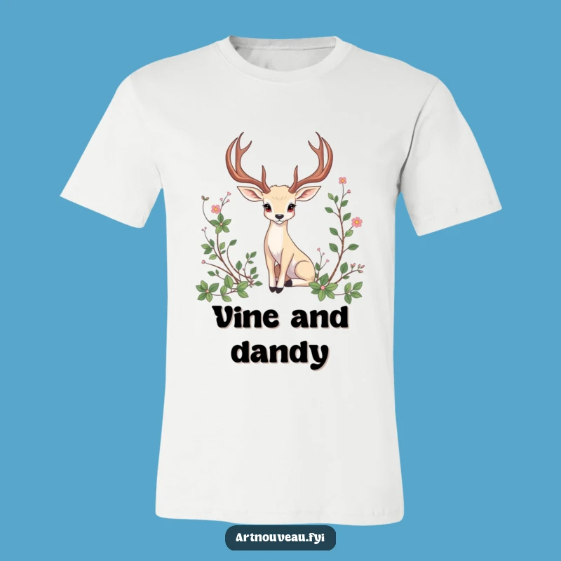 Funny Antlered Animal T-Shirt: Artistic Vine Design, Elegant Creature Tee