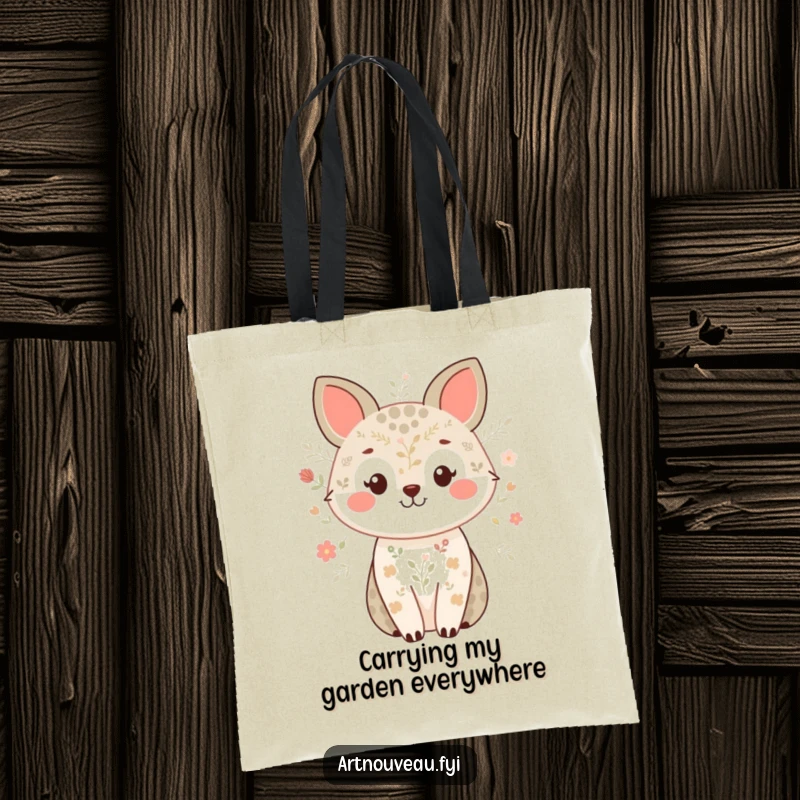 Funny tote bag featuring a smiling animal with delicate nature patterns, perfect for stylish and practical everyday use.