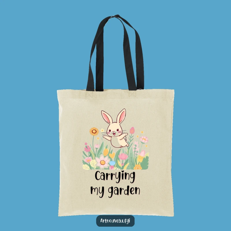 Funny Hare Tote Bag - Patterned Plants Art, Nature Accessory