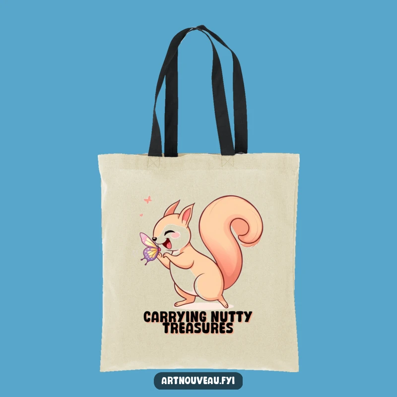 Funny Squirrel Art Nouveau Tote Bag, Whimsical Butterfly Chase, Stylish Reusable Bag