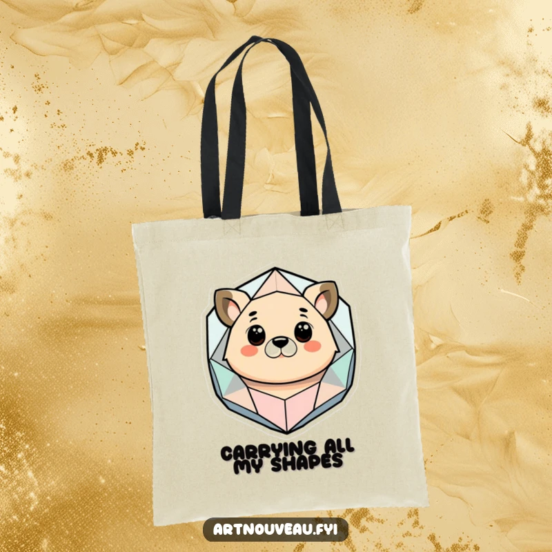 Funny tote bag depicting a stylized animal gazing at a geometric yet organic abstract shape, ideal for carrying daily items with artistic flair.