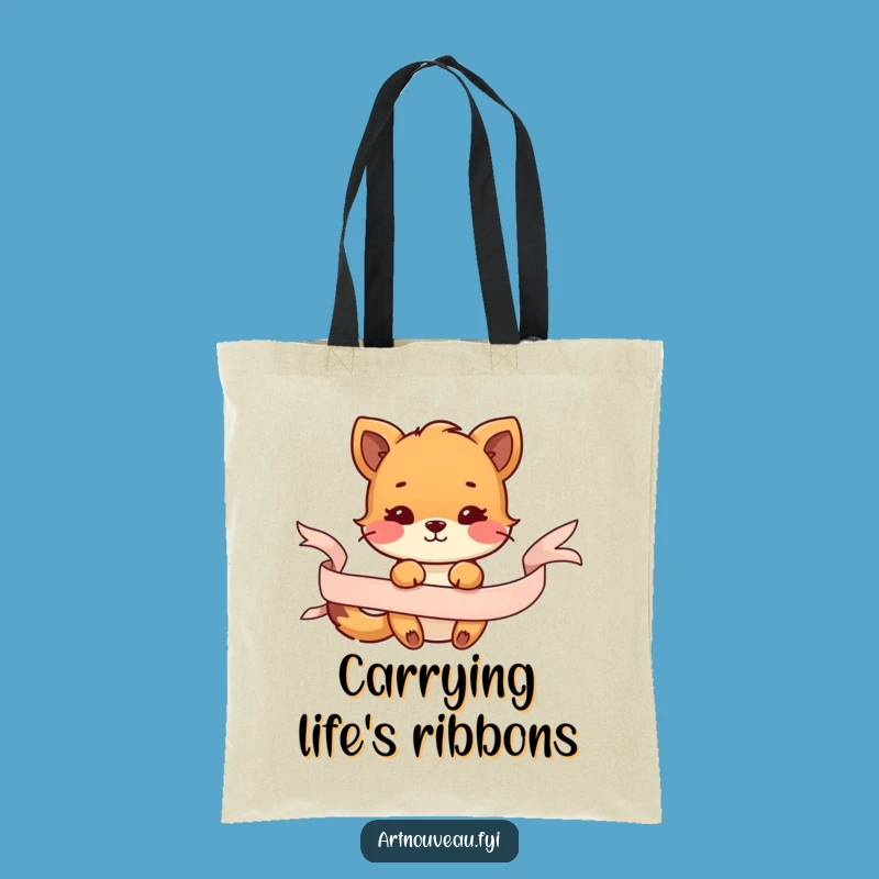 Funny Animal Ribbon Tote Bag, Decorative Playful Creature Carryall Gift