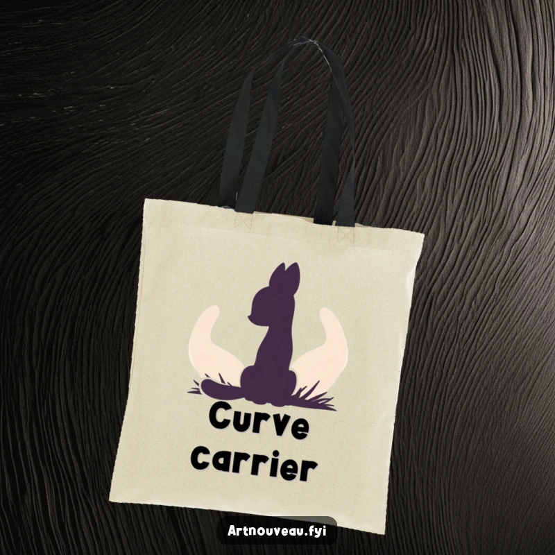 Funny tote bag showcasing an animal silhouette dramatically placed over a background of flowing, organic curved shapes, highlighting artistic contrast.