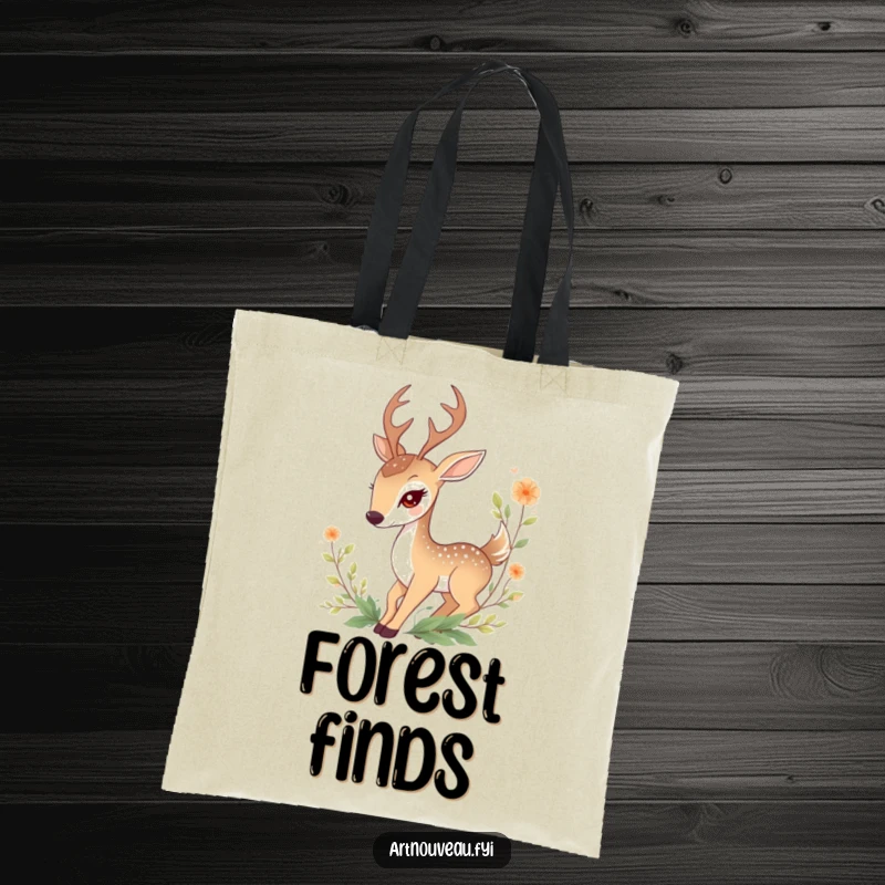 Funny Deer Tote Bag: A beautifully designed tote featuring a graceful deer character entwined with decorative foliage, perfect for nature lovers.