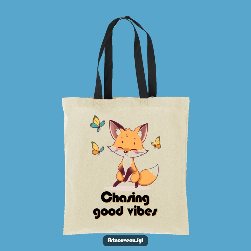 Funny Fox Butterfly Chase Tote Bag: Whimsical Accessory Gift