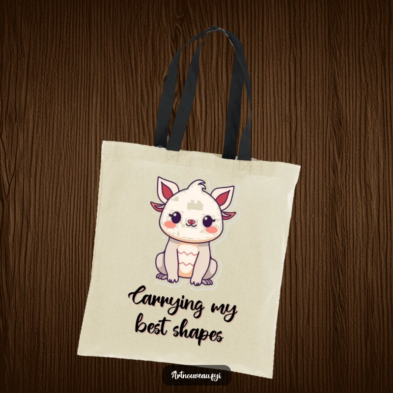 Funny tote bag displaying a smiling creature's organic silhouette, perfect for shopping and everyday use, very chic.