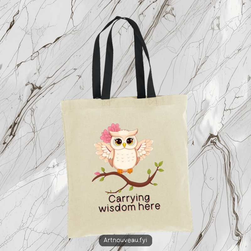 Funny owl tote bag featuring a stylized owl with stunning floral wings, ready to carry your belongings with artistic grace.