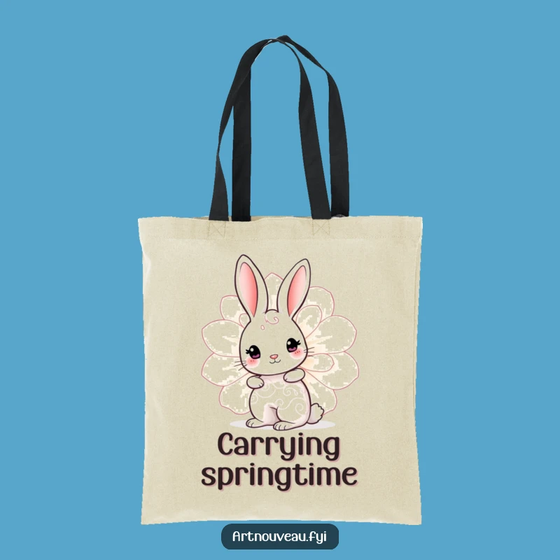 Funny Rabbit Bloom Tote Bag - Cute Pattern Art, Practical Funny Gift