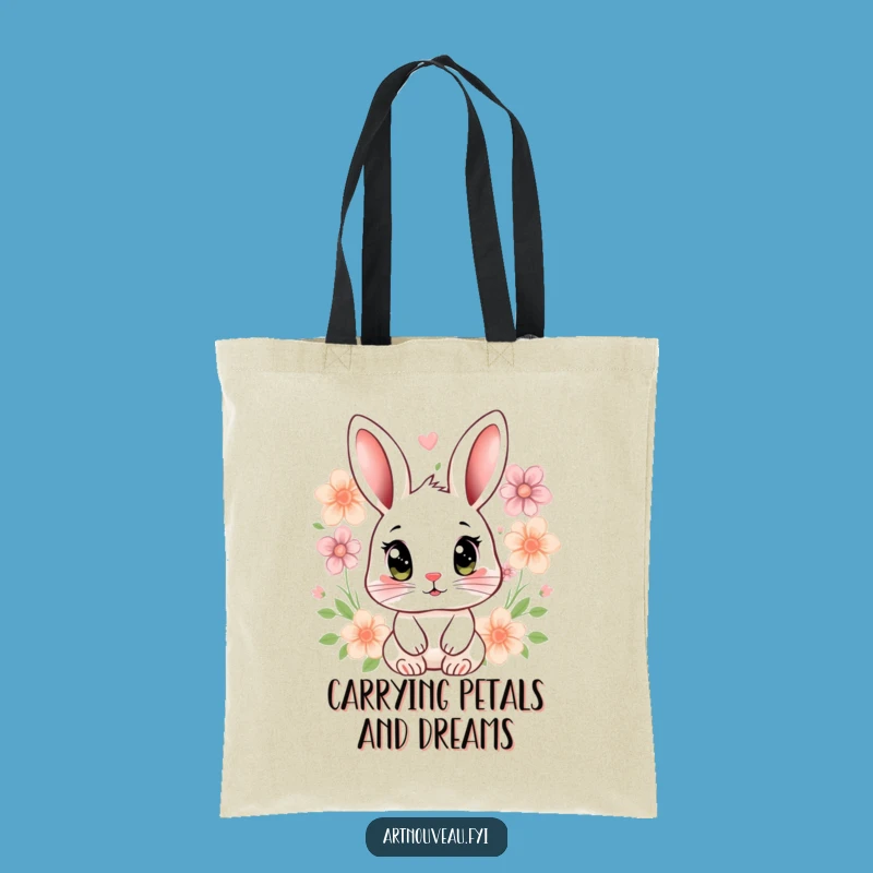 Funny Rabbit Floral Tote Bag: Expressive Eyes Bag Gift